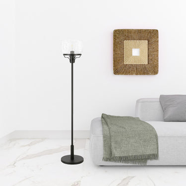 Black Novelty Floor Lamp With Clear Seeded Glass Globe Shade